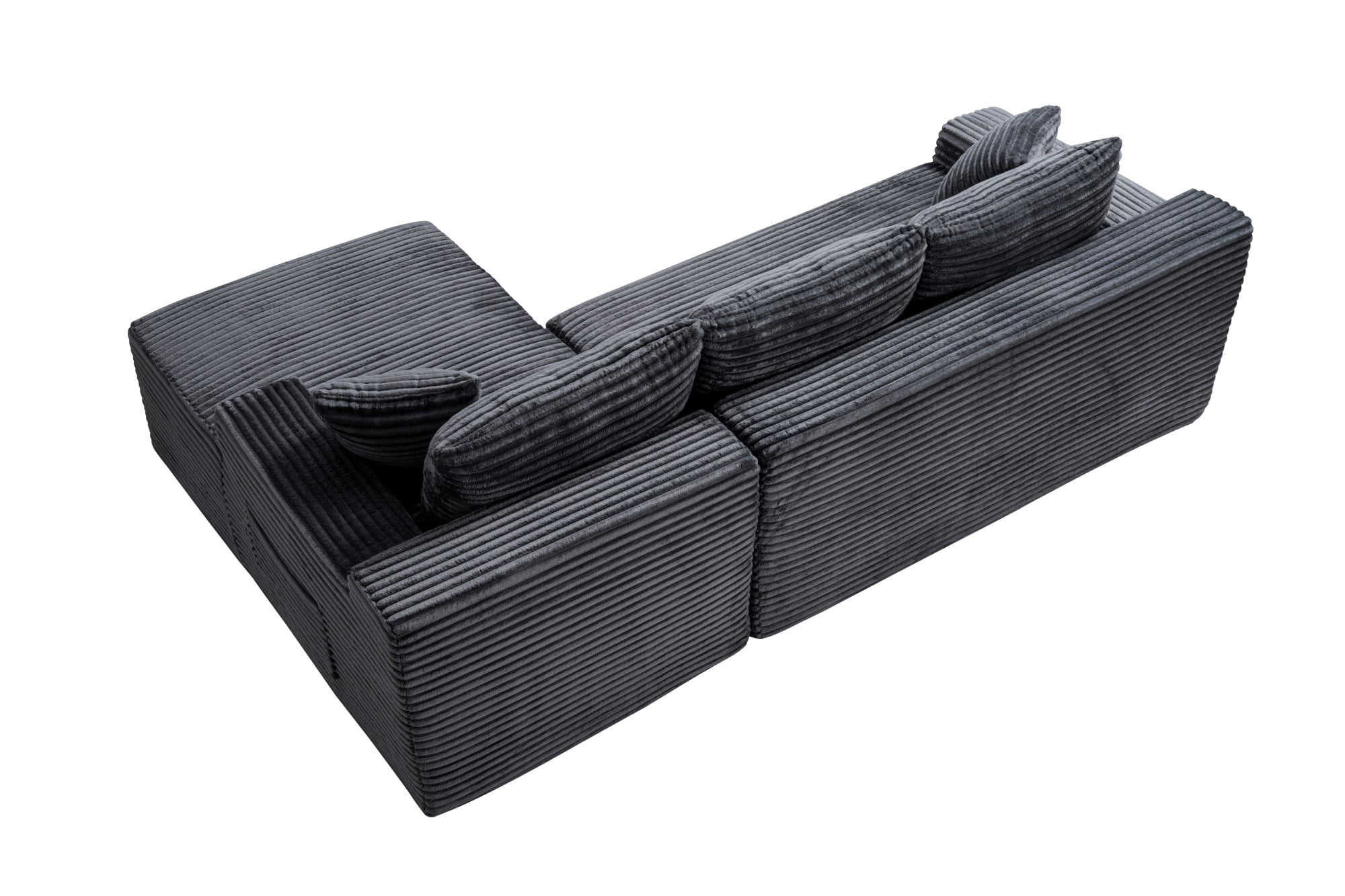 DEALTOPS 106" Corduroy L-Shape Sectional Sofa, Modular Floor Cloud Couch with Right Chaise, Gray