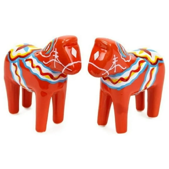 Oktoberfest Haus Scandinavian Gift Outlet Orange Dala Horse Ceramic Salt and Pepper Shaker Set