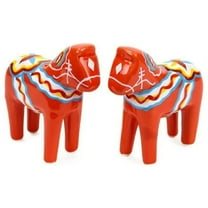Oktoberfest Haus Scandinavian Gift Outlet Orange Dala Horse Ceramic Salt and Pepper Shaker Set