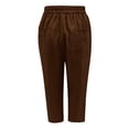 thumbnail image 4 of Summer Pants for Women Solid Pants High Waisted Wide Leg Fashion Drawstring Elastic Trousers Comfy Straight Leg Long With Pockets Indoor Soccer Linen Women Wide Summer Casual Brown M, 4 of 5