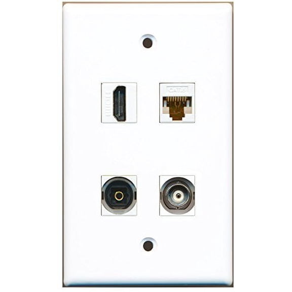 RiteAV - 1 Port HDMI 1 Port Toslink 1 Port BNC 1 Port Cat6 Ethernet White Wall Plate