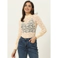 thumbnail image 2 of DARING DIVA Turtleneck Mesh Long Sleeve Sheer Lace Blouse M Apricot, 2 of 6
