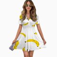 thumbnail image 2 of Yellow Bananas White Background Pattern Women Dress V-Neck Short Sleeve Flowy Swing Party Midi Dress, 2 of 4