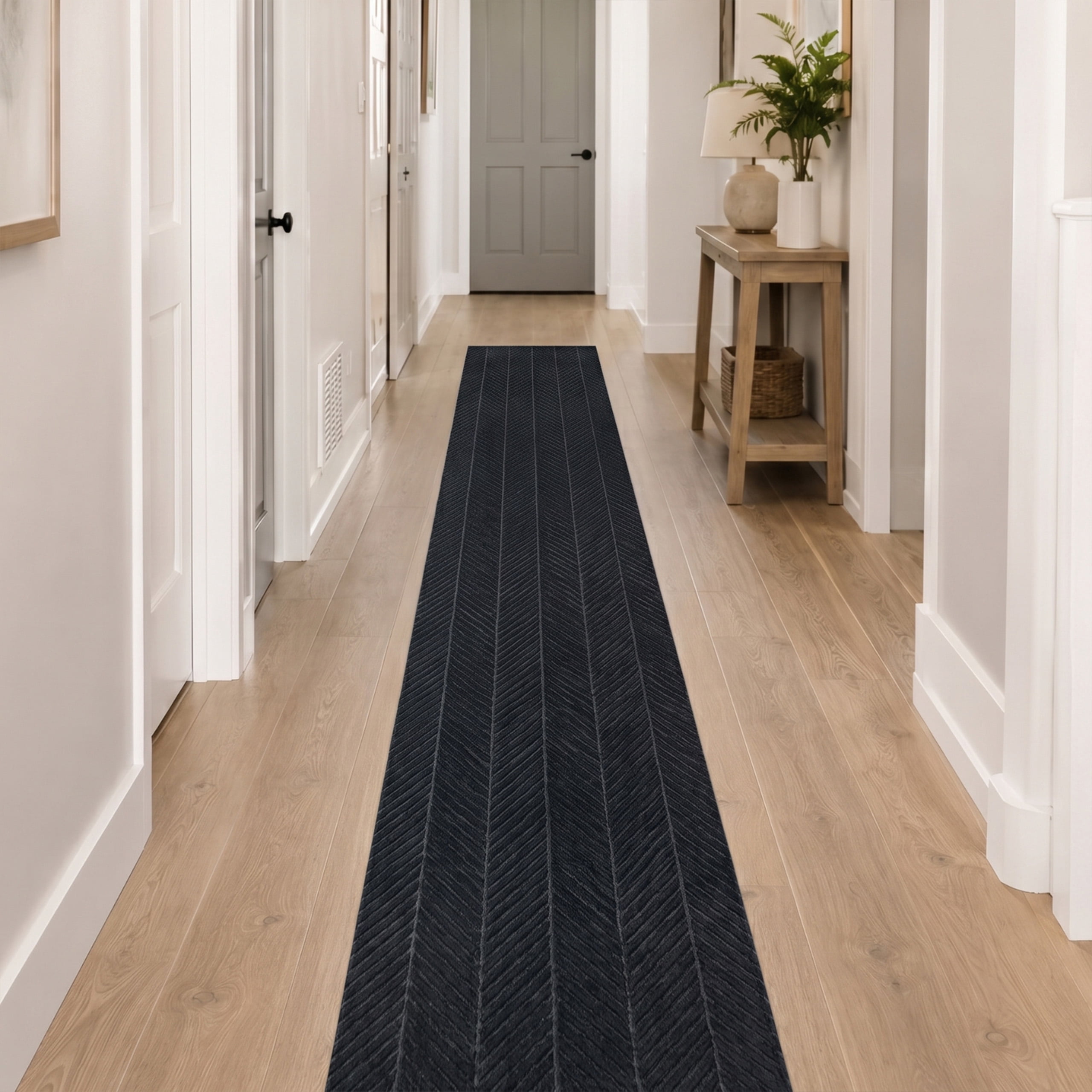 Ottomanson 2' x 9' Heavy Duty Non-Slip Runner Rug for Hallway, Waterproof Commercial Floor Mat, Black