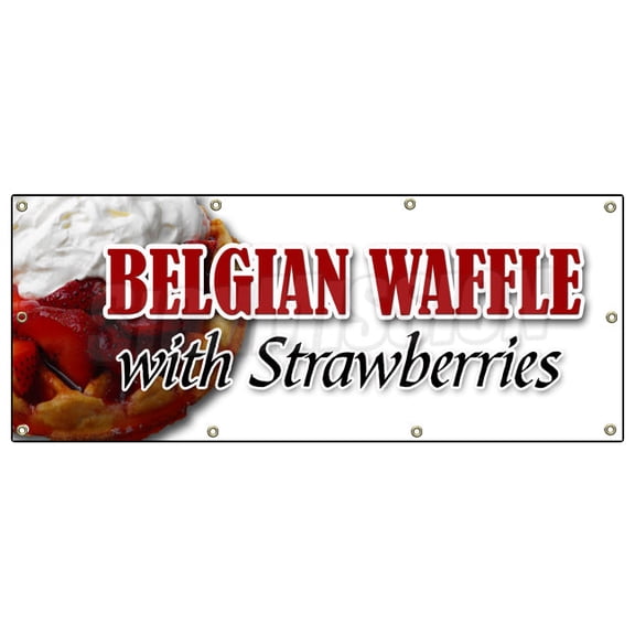 36"x96" BELGIAN WAFFLE WITH STRAWBERRIES BANNER SIGN whip cream breakfast