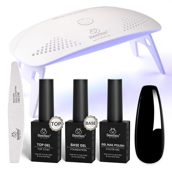 Kit de esmaltes de uñas en gel Beetles Black con luz UV, 5 unidades