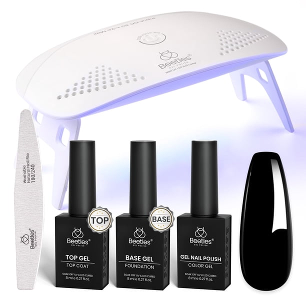 Kit de esmaltes de uñas en gel Beetles Black con luz UV, 5 unidades