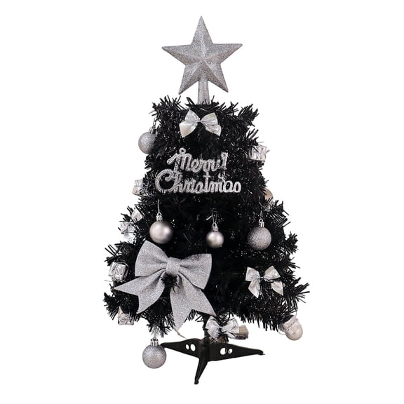 Tabletop Christmas Tree Mini Black Artificial Christmas Tree with Silver Ornaments Star Topper for Holiday Desk Home Mantel Decoration