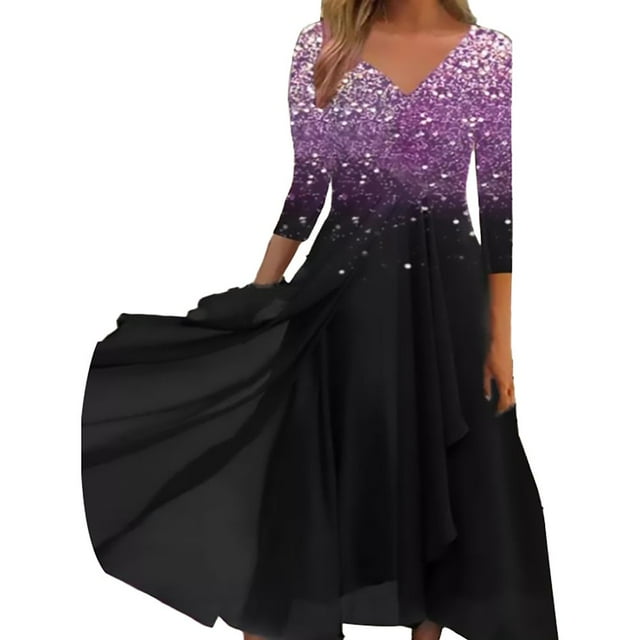 TOWED22 Womens Formal Dress Women Off Shoulder V-Neck Maxi Long Dress Ruched Split Bodycon Evening Formal Dresses(Purple M)