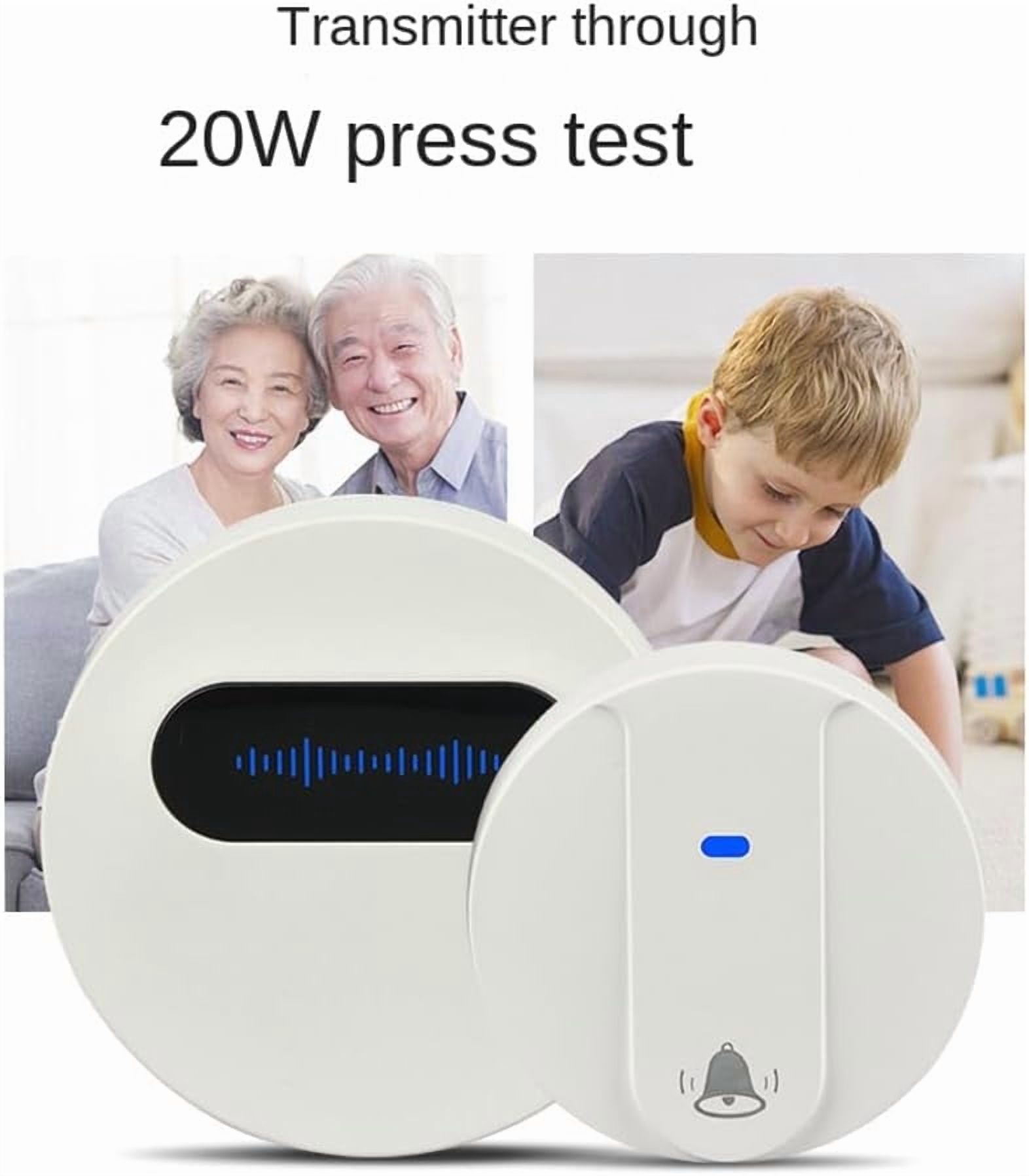 Wireless Doorbell Waterproof Smart Doorbell IP68 Home Door Bell Intelligent 58 Songs 4-Level Volume Control, White