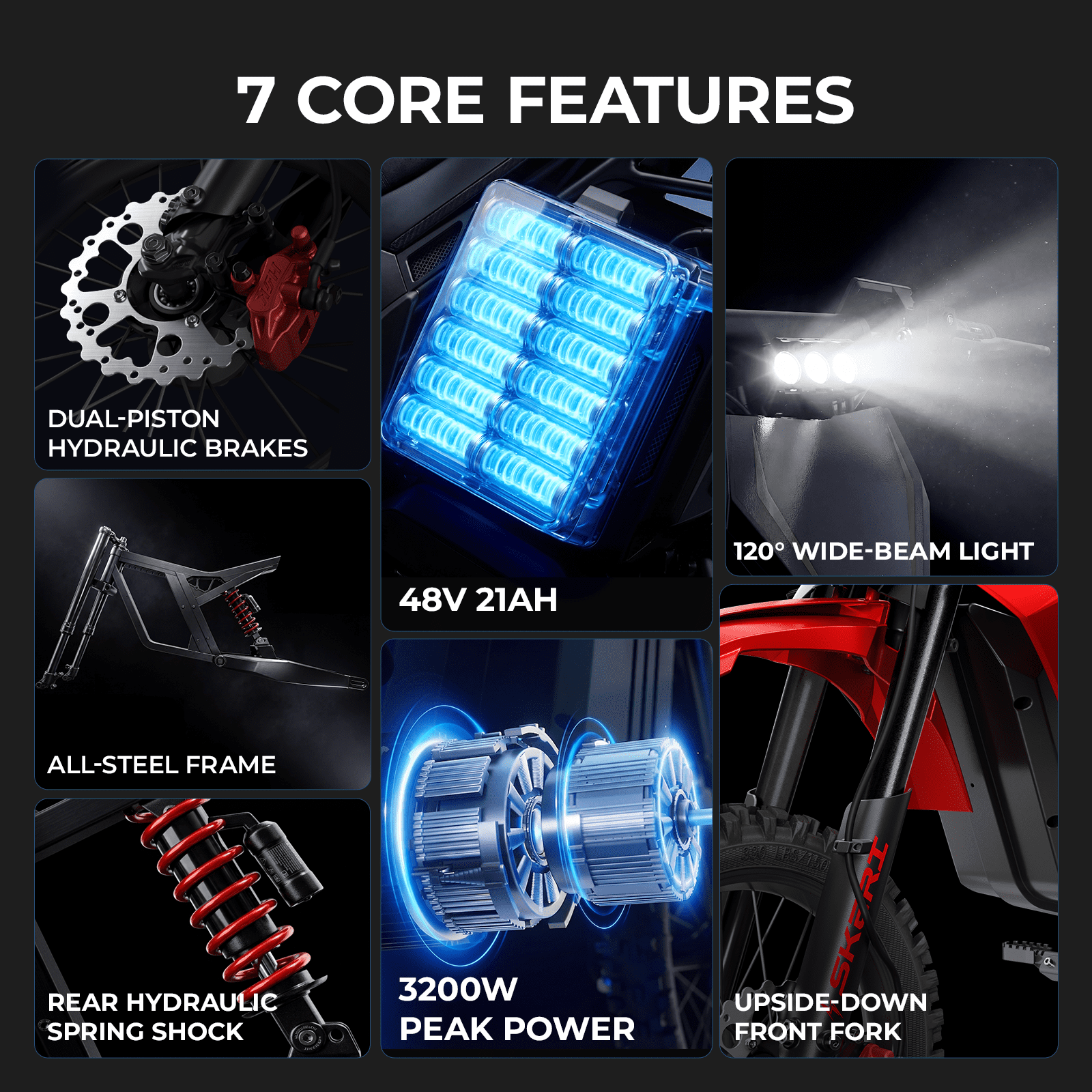 Skeri Electric-Bike for Teens Adults, 14"/12" Fat Tire 2000W (Peak 3200W) Electric-Motorcycle with 48V 21AH Battery Red Ebike 39MPH Hydraulic Brakes Mountain Off-Road Fit Age 13+