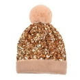 thumbnail image 1 of Gorro de invierno con lentejuelas para mujer | Gorro de punto suave y brillante con pompón de visón sintético | Gorro de punto cálido y brillante para el frío | Regalo elegante para las fiestas |, 1 of 1