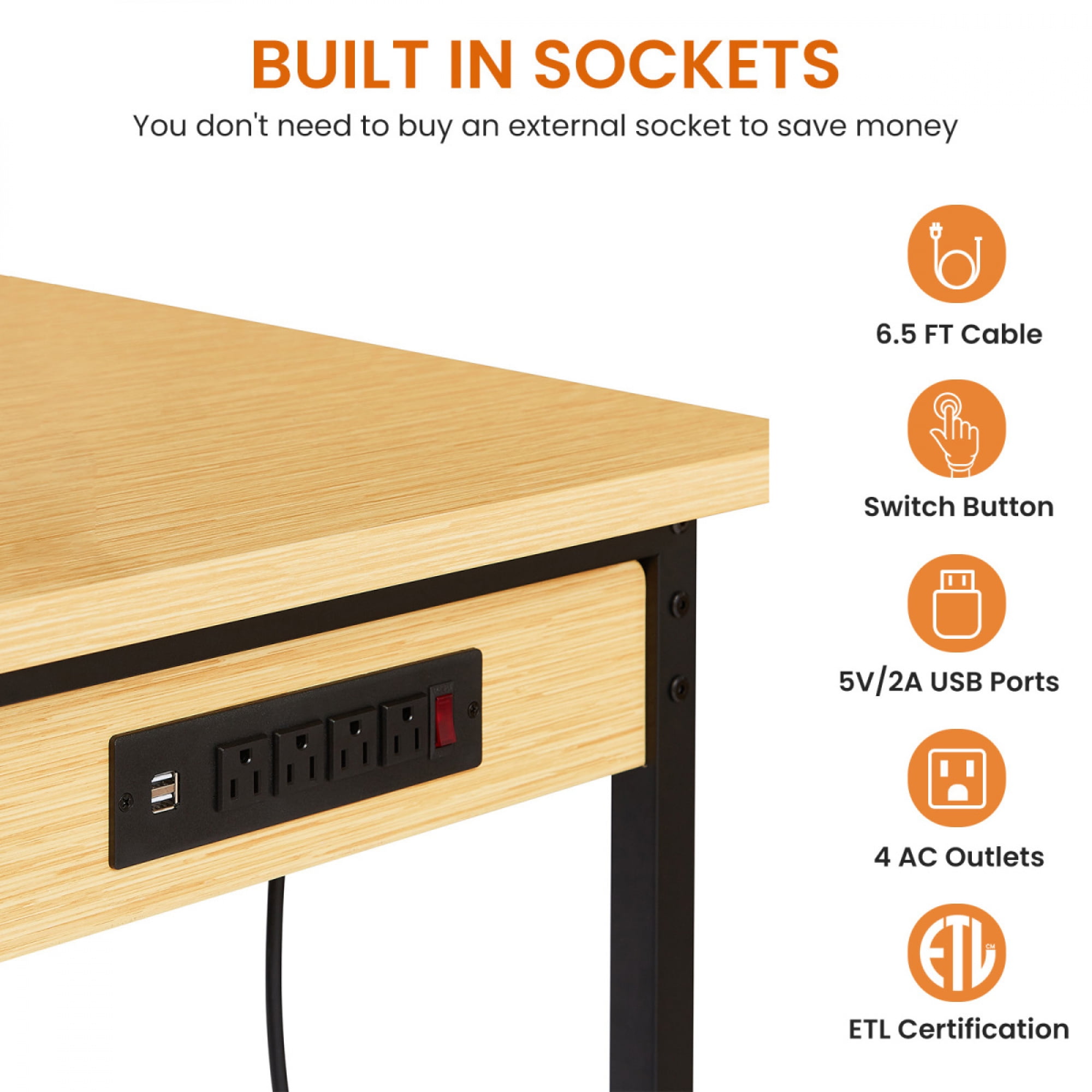 48'' Adjustable Heavy Duty Rolling Workbench - 1600 Lb Load Capacity, Wooden Desktop with Pegboard, AC/USB Outlet, Hooks & Shelf for Garage/Workshop/Home