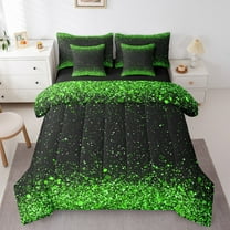 Erosebridal Bling Print Bedding Sets King Size,Black Green Bed in a Bag King size,Microfiber Reversible Bedding King Size,Glitter Decor,7 Pieces