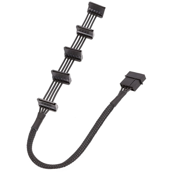 High-Current 15Pin Male to 5 Port 4Pin Female Power Extension Cord for PC Hard Drive & Server Use