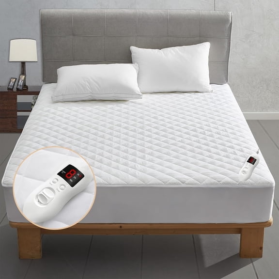 Heated Mattress Pad Twin Size, Electric Mattress Pad Cover w/Single Control 8 Heating Settings, Bed Warmer w/ 4 Auto Shut Off Settings,Deep Pocket, Machine Washable, White