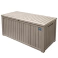 thumbnail image 2 of Plainsity 180 Gallon Large Deck Box, Resin Outdoor Storage Box Waterproof Lockable Container for Backyard Cushion, Patio Furniture, Toys, Pool Accessories, Garden Tools and Equipment Light Brown, 2 of 9