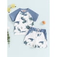 thumbnail image 3 of Musuos Toddle Boy Casual Shorts Set 0-3 Years Ocean Turtle Print Round Neck Raglan Shirt Drawstring Pockets Elastic Waist Short Outfit, 3 of 10