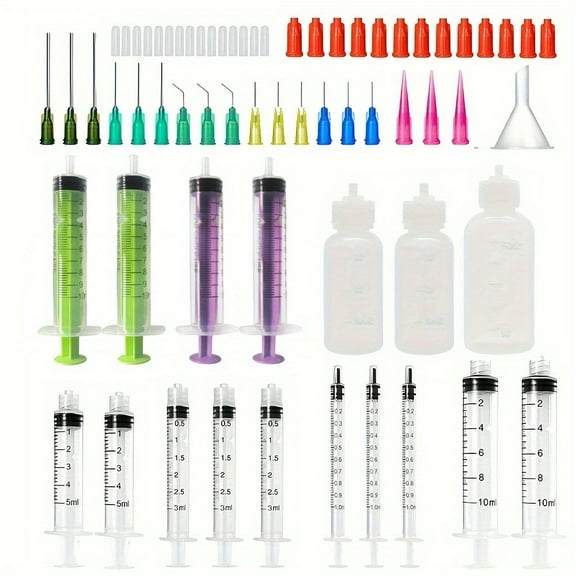 64-piece precision glue applicator set with syringe needle, blunt tip and cap - perfect for oil, ink and crafts