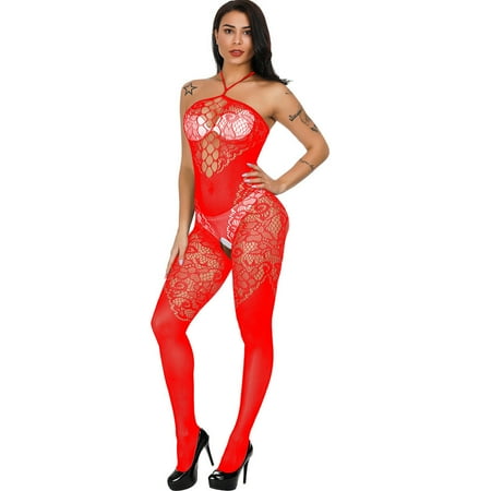 Generic New Sexy Lingerie Women s Sexy Siamese Jacquard Fishnet Clothes Hollow-out Camisole See-through Hip Lifting One-Piece Stockings