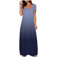 thumbnail image 3 of Meichang Robes d'Été pour Femmes 2025 Robe Maxi Grande Taille Imprimé Dégradé Robe Décontractée Manches Courtes Col Rond Robes T-Shirt Travail Coupe Ample Longue Robe, 3 of 6