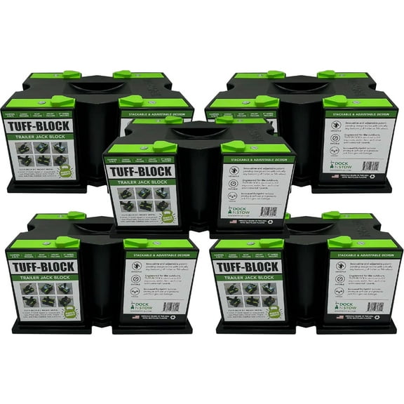 TUFF-BLOCK Trailer Jack Blocks for RV Camper, 5th Wheel, Boat | Works w/Any Tongue Jack, Post, Scissor Stabilizer or Foot (Round or Square) | Stand Supports 10,000 lbs | Set of Five (5)