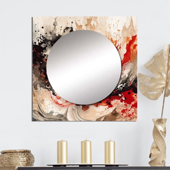 Designart "Chromatic Agate in Red and Black II" Abstract Square Mirror For Wall Decor - Large Red Square Printed Wall Mirror Art - Square Transitional Mirror - Wall Mounted Square Large Mirror