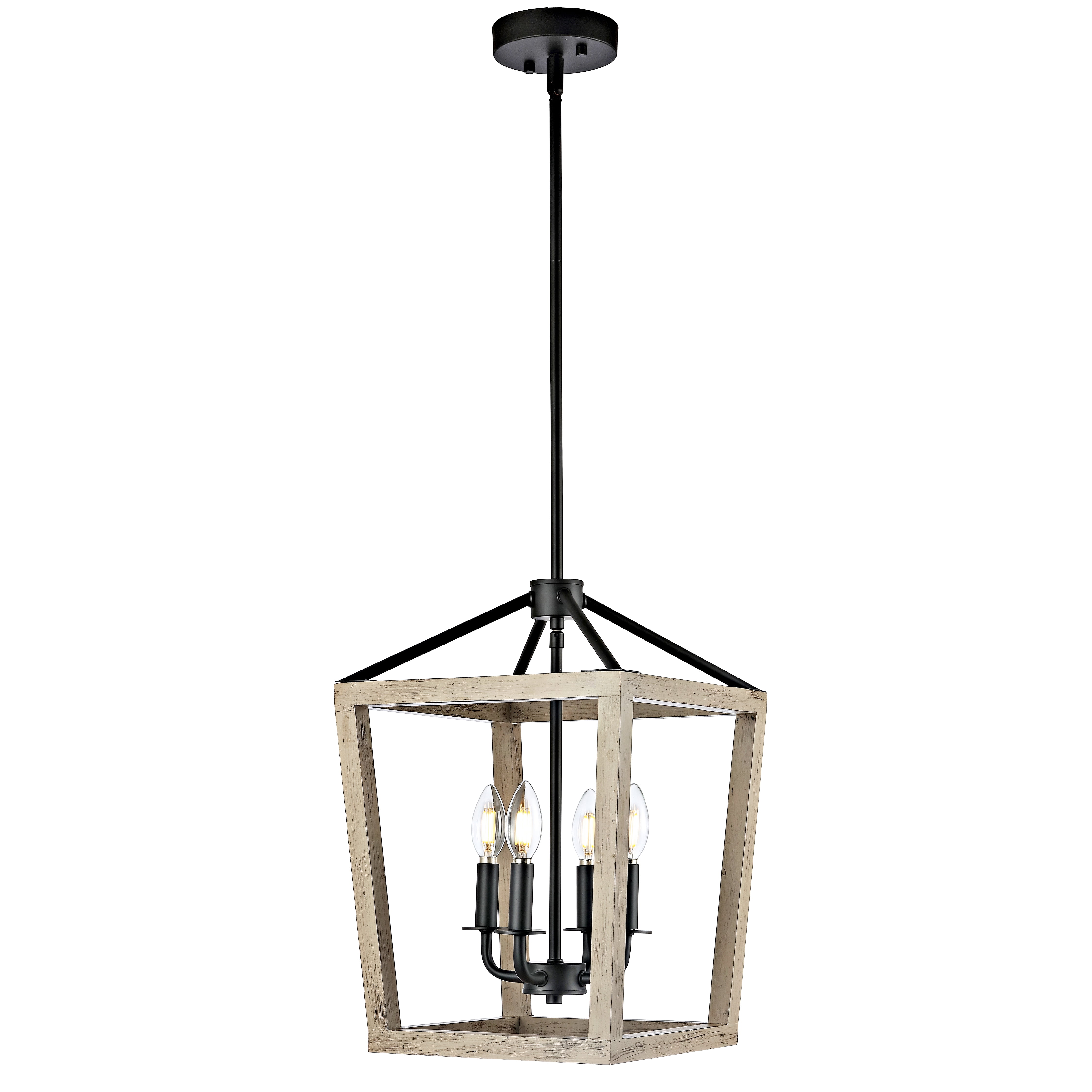 SAFAVIEH Valdis 4 Light Mid-Century Pendant, Black/Wood