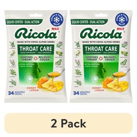 (2 pack) Ricola Max Throat Care Honey Lemon Cough Drops for Sore Throat   Cough Relief, Value Pack, 34 Count