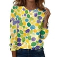 thumbnail image 2 of Lumtrix Mardi Gras Shirt for Women Mask Graphic Print Top Crewneck Mardi Carnival Party Shirts Long Sleeve Casual Loose Pullover Tunic Yellow L, 2 of 6