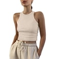 thumbnail image 5 of Women's Solid Color Ribbed Sleeveless Tank Top Beige L, 5 of 5