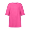 thumbnail image 4 of KHONTS Women’s Summer Casual T Shirts Short Sleeve Baggy Workout Tees 20s Solid Color Crew Neck Tops Hot Pink S, 4 of 5