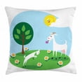 thumbnail image 1 of Goat Throw Pillow Cushion Cover, Cartoon Goat and His Baby Playing in the Meadow Eating Daisy Plants on a Sunny Day, Decorative Square Accent Pillow Case, 24 X 24 Inches, Multicolor, by Ambesonne, 1 of 2