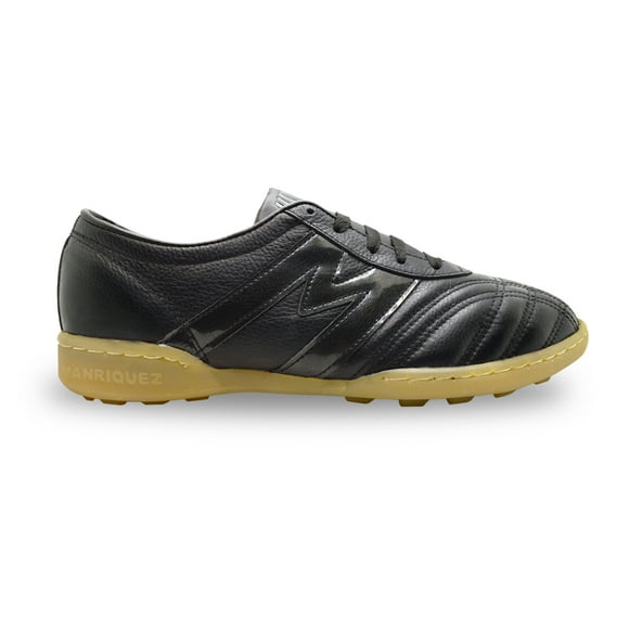 Manriquez Botines de fútbol piel tachones turf césped artificial negro