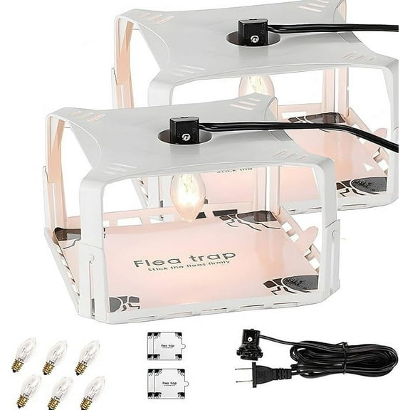 2 Pack Flea Traps for Inside Your Home, Flea Trap with Sticky Pads & 6 Bulbs, Bed Bug Killer Flea Trap Pest Control, Non-Toxic & Natural Insect Infestation Treatment Trap for Pets & Kids