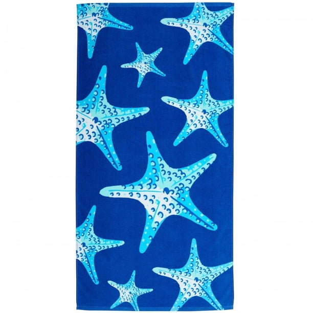 Toalla de playa de algodón de secado rápido de 30" x 60" Patrón de estrella de mar para niños y niños pequeños. Toalla de Viaje para Niños Niñas. Manta de playa súper absorbente seca