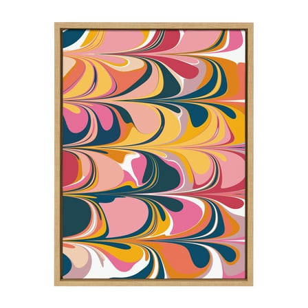 Kate and Laurel Sylvie Colorful Swirls Framed Canvas Wall Art by Apricot and Birch, 18x24 Natural, Chic Modern Abstract Art for Wall