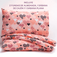 thumbnail image 3 of Juego De Sábanas Matrimoniales Estampado Corazones De Microfibra Belug,  Rosa, 3 of 5