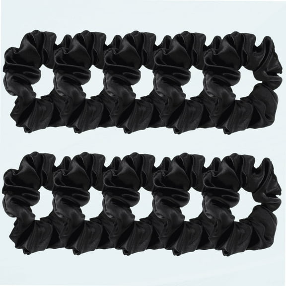 10 Pieces Satin Scrunchies Hair Ties Silky Small Elastic Hair Bobbles Ponytail Holders Curly Hair Accessories for Women Girls Kids Adults (Black)