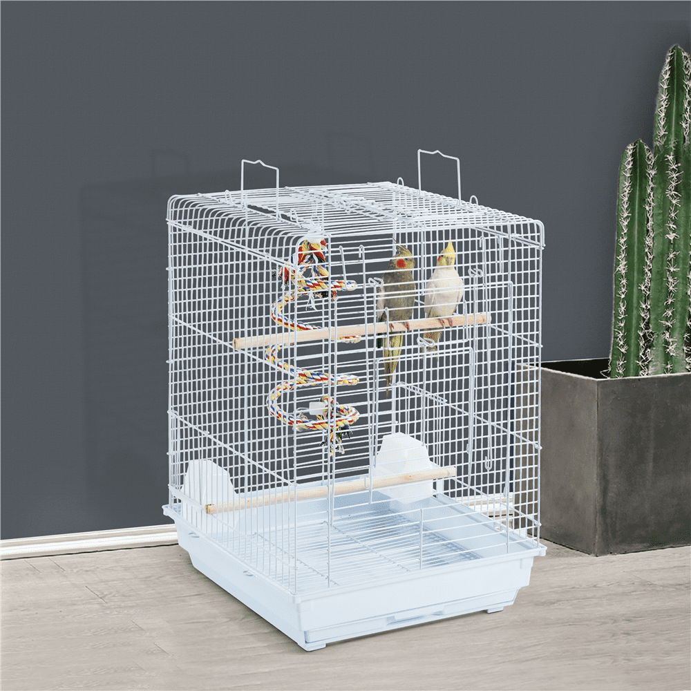 Alden Design 23" H Travel Small Bird Cage with Open Play Top, White
