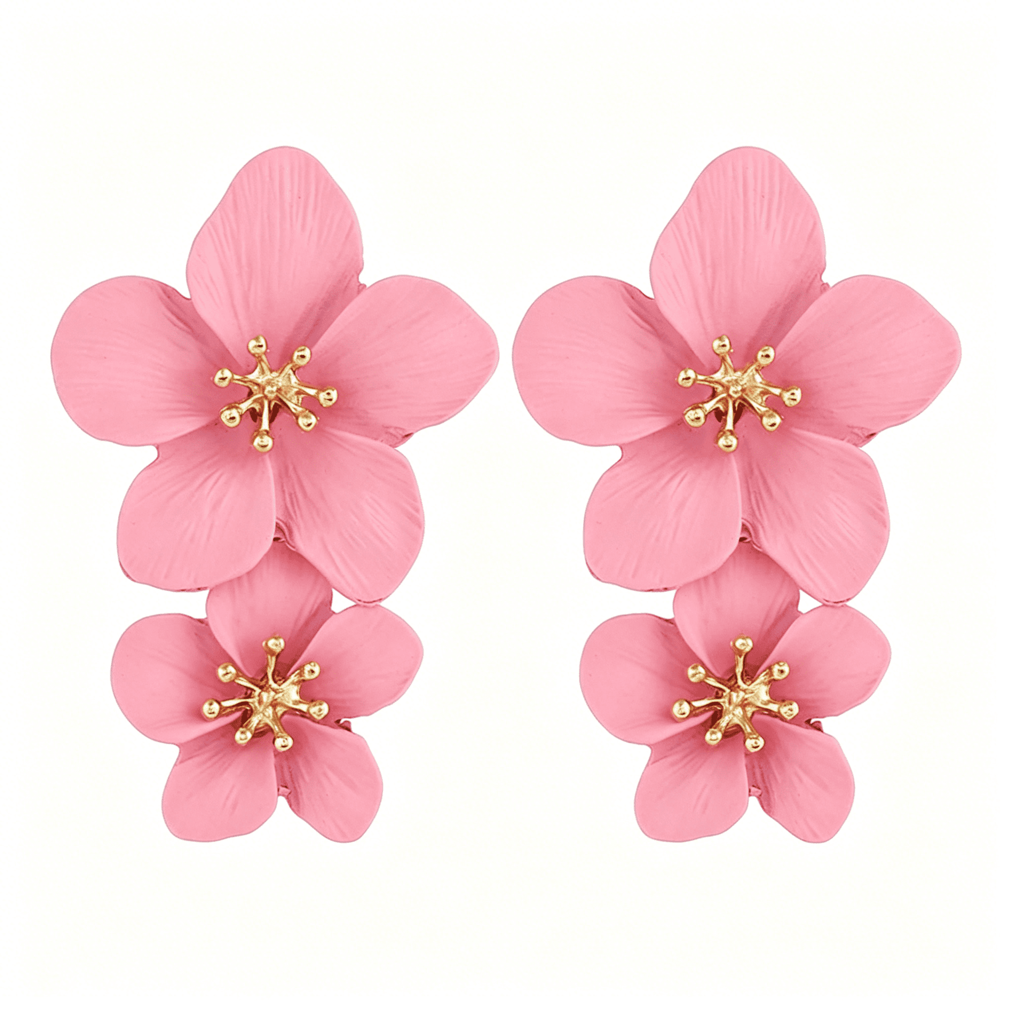 DESIGNICE Bohemian Flower Earrings for Women Elegant Matte Double Flower Floral Layered Tiered Dangle Drop Floral Stud Earrings Boho Statement Wedding Holiday Chic Prom Jewelry Gifts