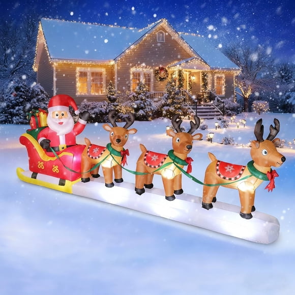 Colgador inflable navideño de Papá Noel de 12 pies con renos