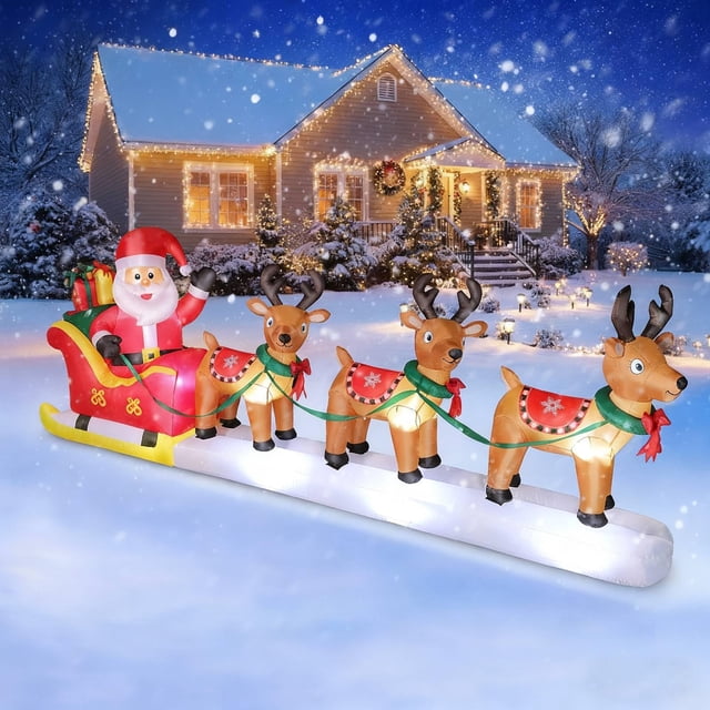 Colgador inflable navideño de Papá Noel de 12 pies con renos