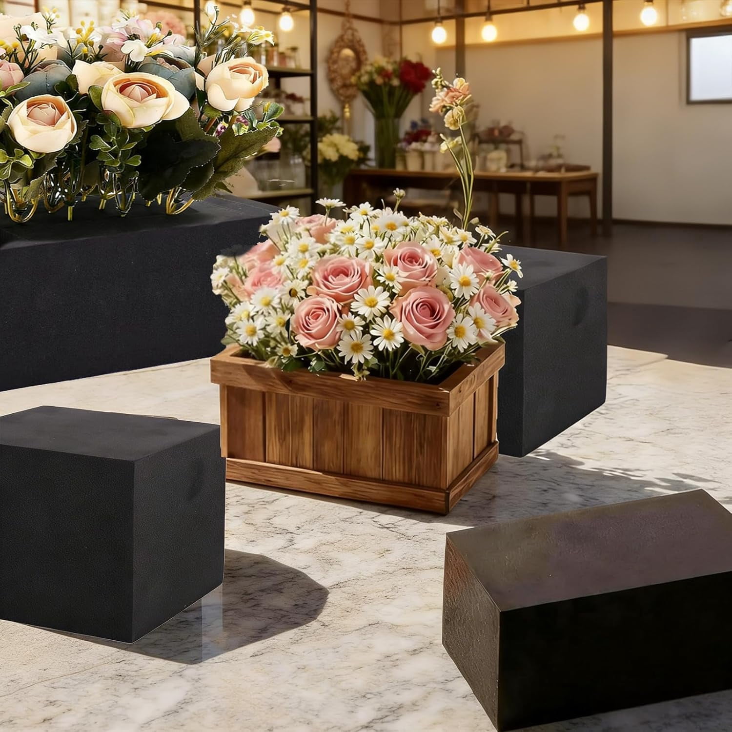 16 Piece Reusable Floral Foam Blocks black, 9 x 3 x 3 Inch, Water Resistant, for Artificial Flower Arrangements, Outdoor Planters, Wedding Decor