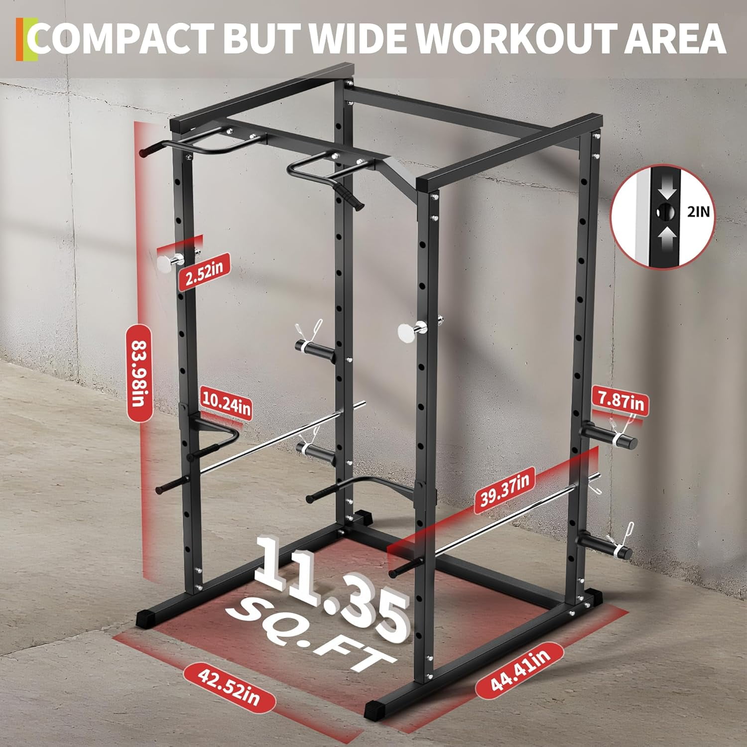 Power Cage Squat Rack with Pull-Up Bar, Dip Bars, & Adjustable Safety Bars, Strength Training for Home Gym 1100 lb Capacity