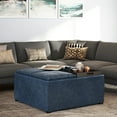 thumbnail image 4 of Avalon 35 inch Wide Contemporary Square Coffee Table Storage Ottoman in Denim Blue Vegan Leather, 4 of 10