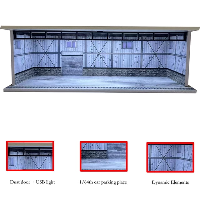 1/64 Scale Car Garage Diorama with USB LED Light Realistic Parking Lot Display Case for Model Cars & Miniature Vehicles,hd-M008-7