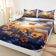 thumbnail image 3 of Castle Fairy Floral Sunflower 3pcs Twin Sheet Sets,Flying Butterfly Twin Fitted Sheet,Blue Orange Breathable Flat Sheet,Super Cozy Flower Room Decor, 3 of 7