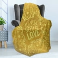 thumbnail image 4 of Mandala Soft Flannel Fleece Throw Blanket, Romantic Floral Round Hearts Words in Love Valentines Day Doodle Style Art, Cozy Plush for Indoor and Outdoor Use, 50" x 70", Yellow, by Ambesonne, 4 of 5
