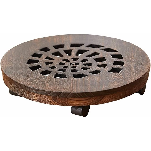 Wood Plant Caddy Heavy Duty Rolling Planter Dolly With Rotating Casters Movable Flower Pot Stand Round Plant Rack With Lockable Wheels ( )